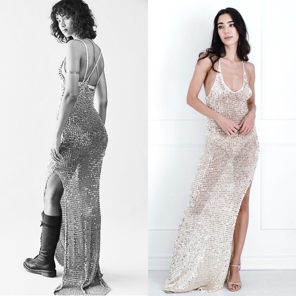 NWT RETROFETE Sequined Crochet Plunge V-Neck Cross Back Sleeveless Maxi Dress XS - Picture 10 of 16